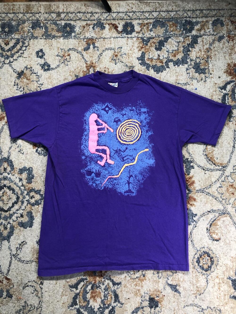 Vintage Hanes Shirt Mens XL Purple Kokopelli Graphic Tee Beefy-T USA 1991